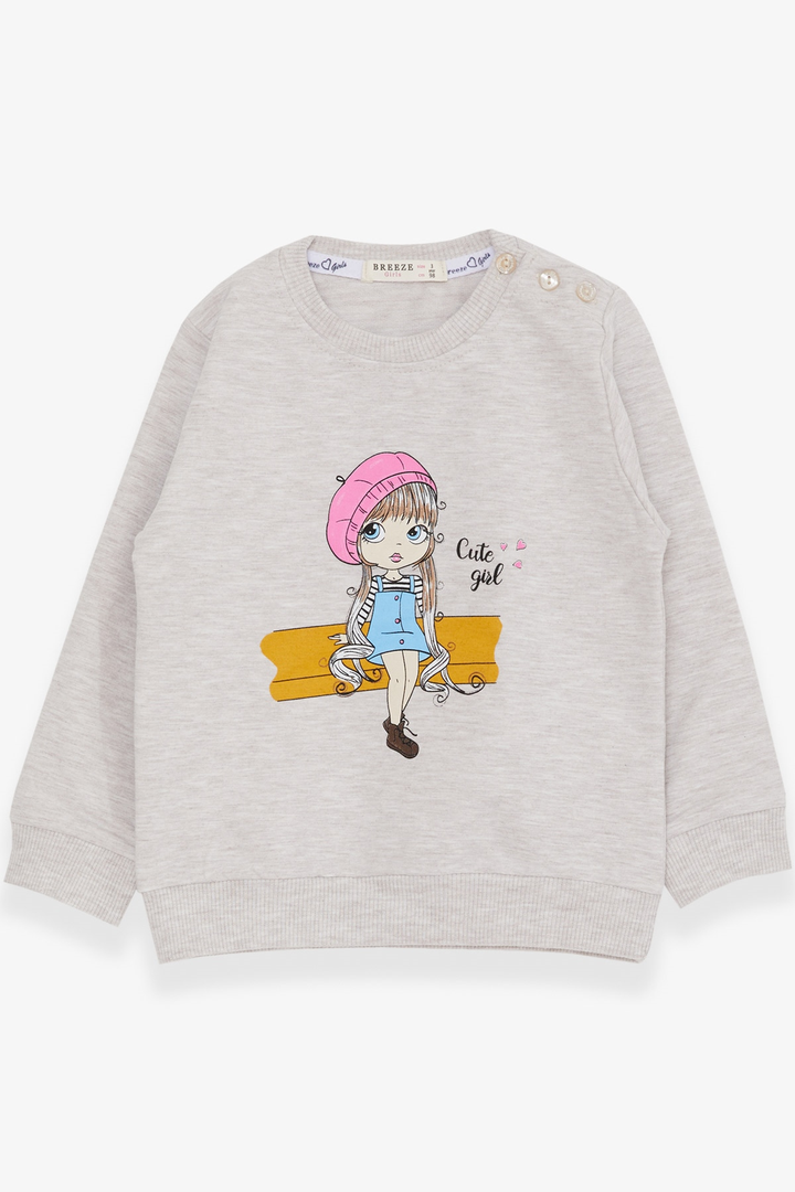 BRE Breeze Girl Child Sweatshirt Cute Girl Printed 1.5-5 Years, Beige Melange - Yorba Linda