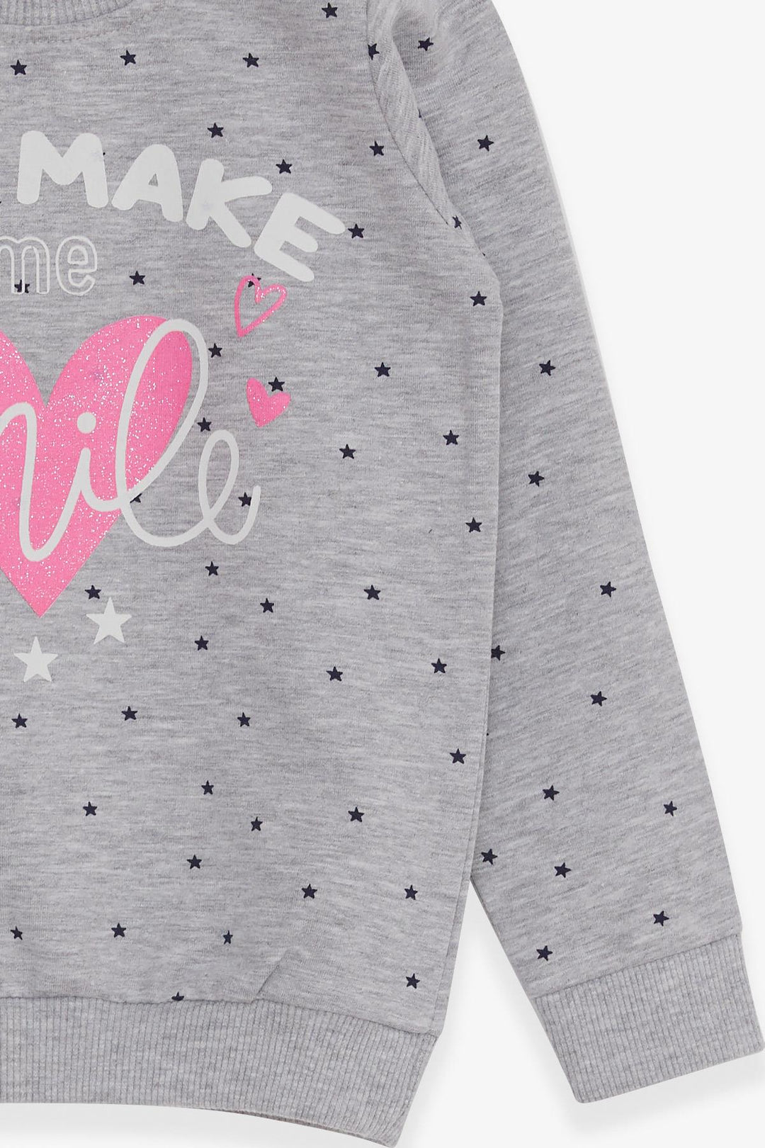 BRE Breeze Girl Child Sweatshirt with Glitter Heart Print, 2-6 Years, Grey Melange - Manhattan