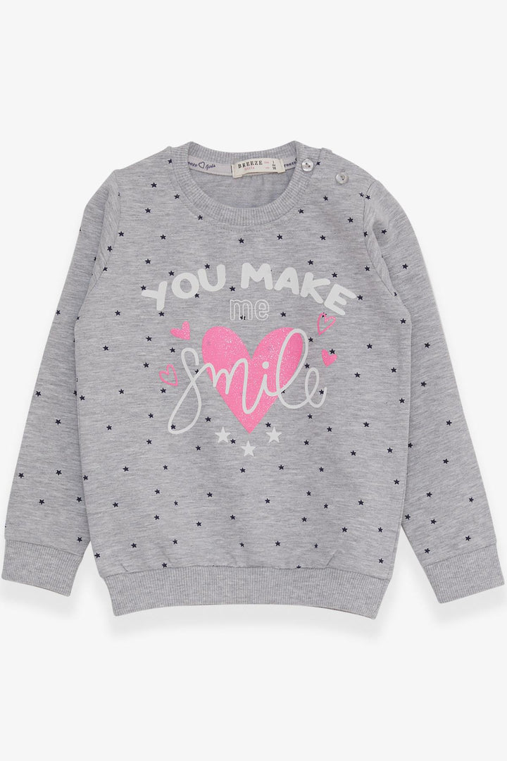 BRE Breeze Girl Child Sweatshirt with Glitter Heart Print, 2-6 Years, Grey Melange - Manhattan