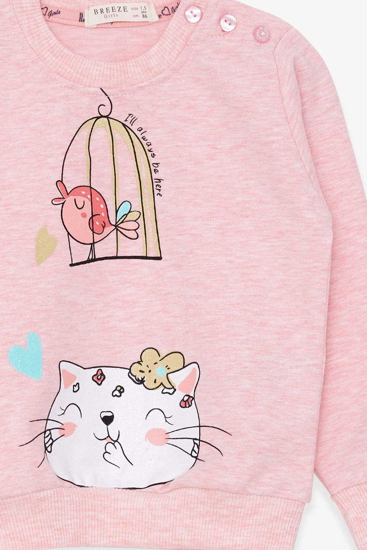 BRE Breeze Girl Child Sweatshirt with Glittery Kitty Print 1.5-5 Years, Salmon Melange - Catania