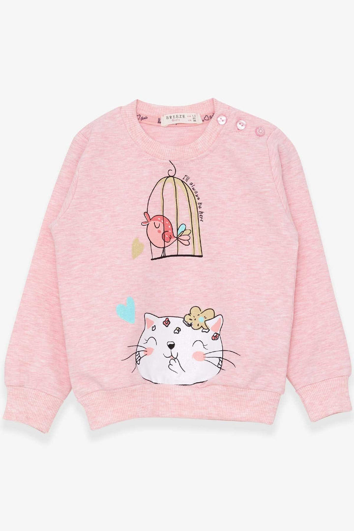 BRE Breeze Girl Child Sweatshirt with Glittery Kitty Print 1.5-5 Years, Salmon Melange - Catania