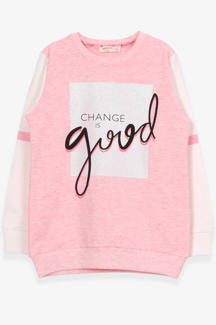 BRE Breeze Girl's Sweatshirt with Glittery Printed Text, 84 Years, Salmon Melange - Den Helder