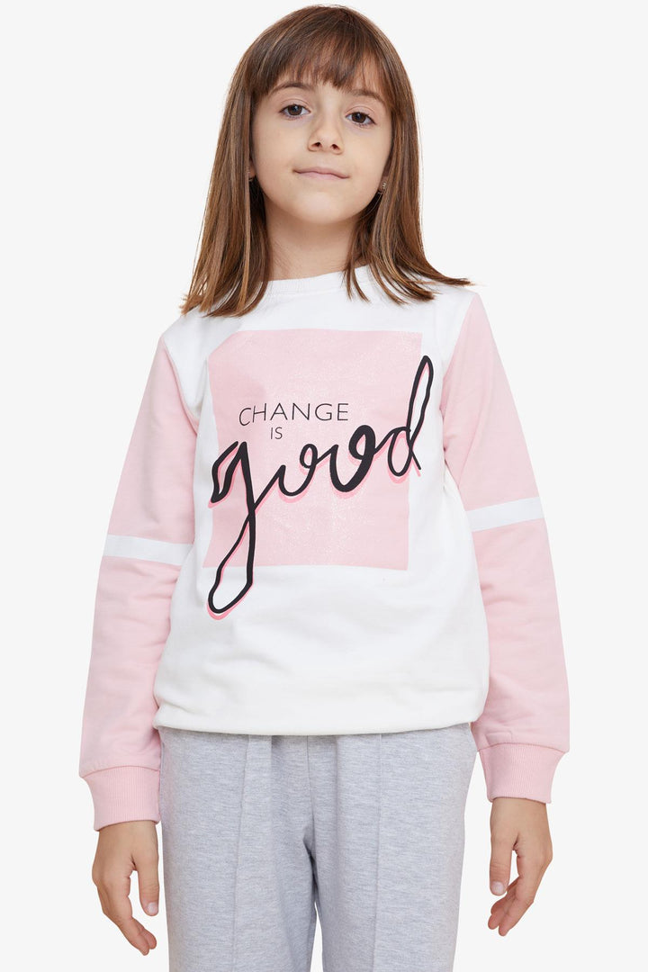 BRE Breeze Girl's Sweatshirt with Glittery Printed Text, 84 Years, Beige - Catania