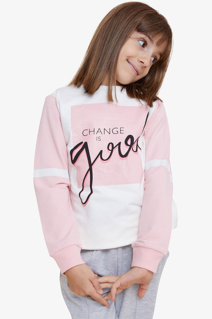 BRE Breeze Girl's Sweatshirt with Glittery Printed Text, 84 Years, Beige - Catania