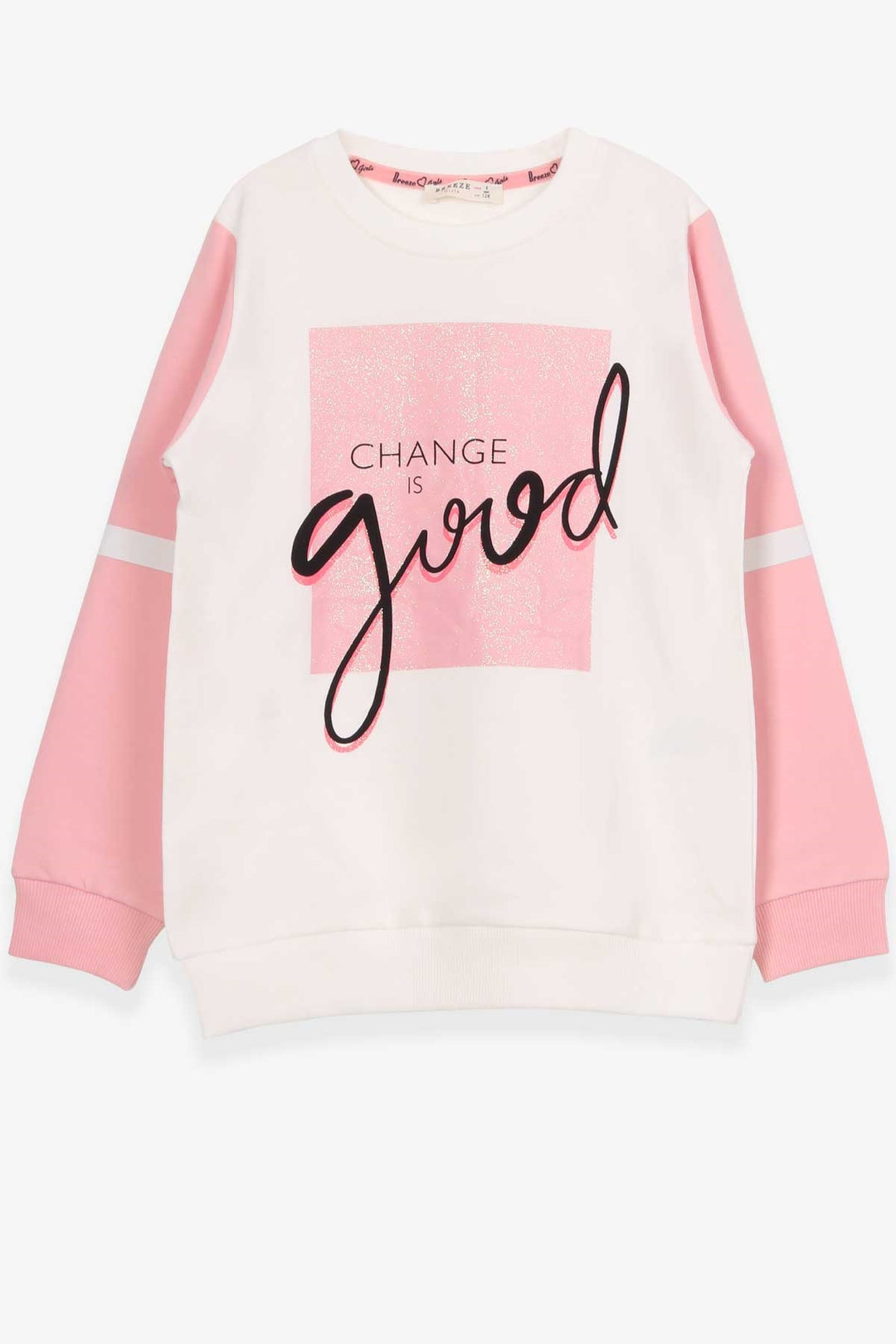 BRE Breeze Girl's Sweatshirt with Glittery Printed Text, 84 Years, Beige - Catania