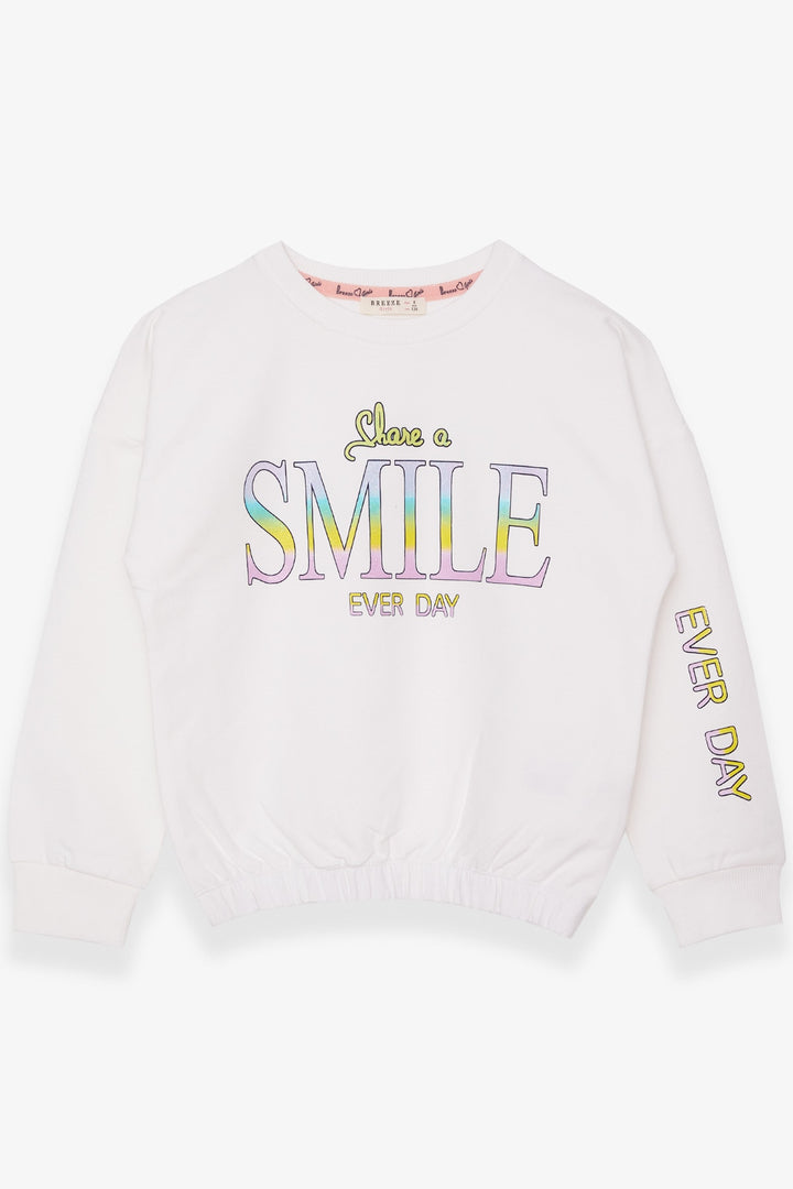 BRE Breeze Girl's Sweatshirt with Glittery Printed Text, 84 Years, Beige - Pakenham