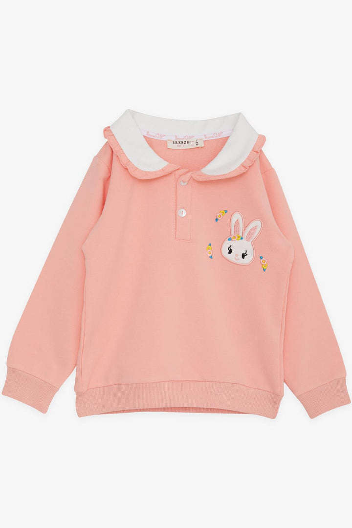 BRE Breeze Girl Child Sweatshirt with Rabbit Embroidery Buttoned 2-6 Years, Salmon - Lincoln