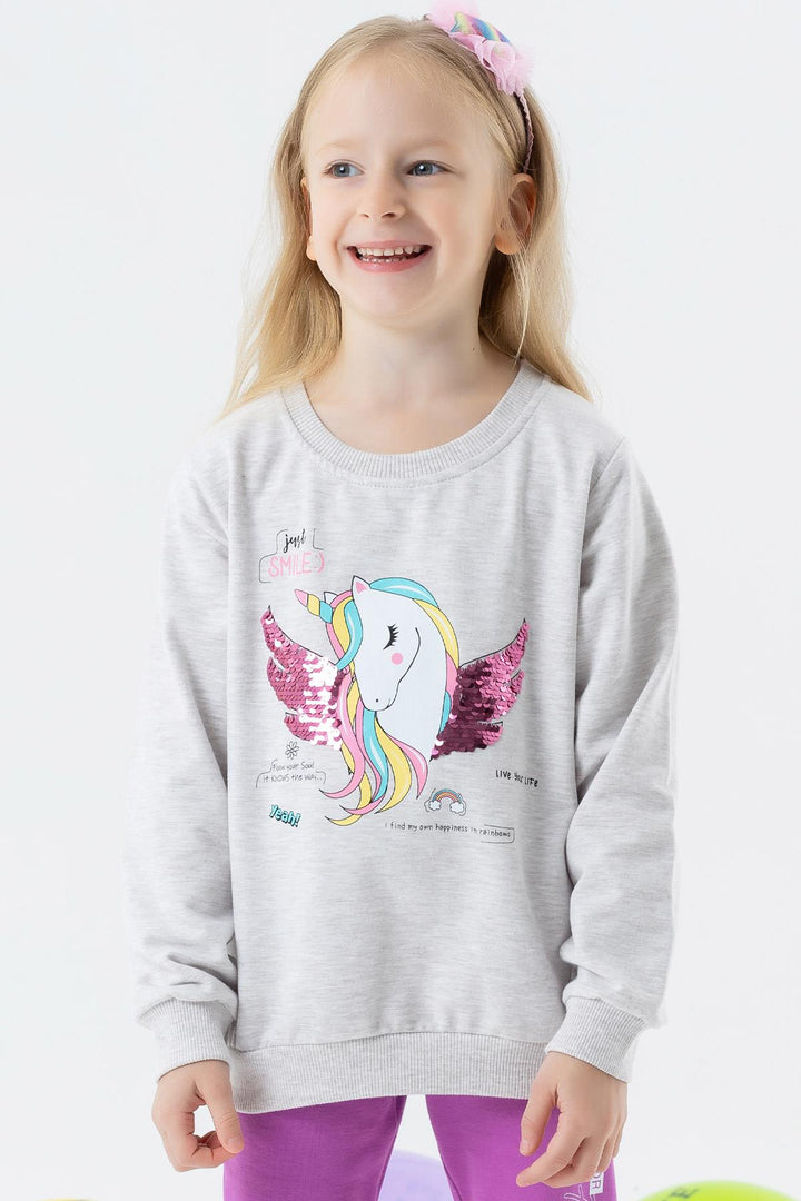 BRE Breeze Girl Child Sweatshirt Unicorn Printed 2-6 Years, Gray Melange - Chatham