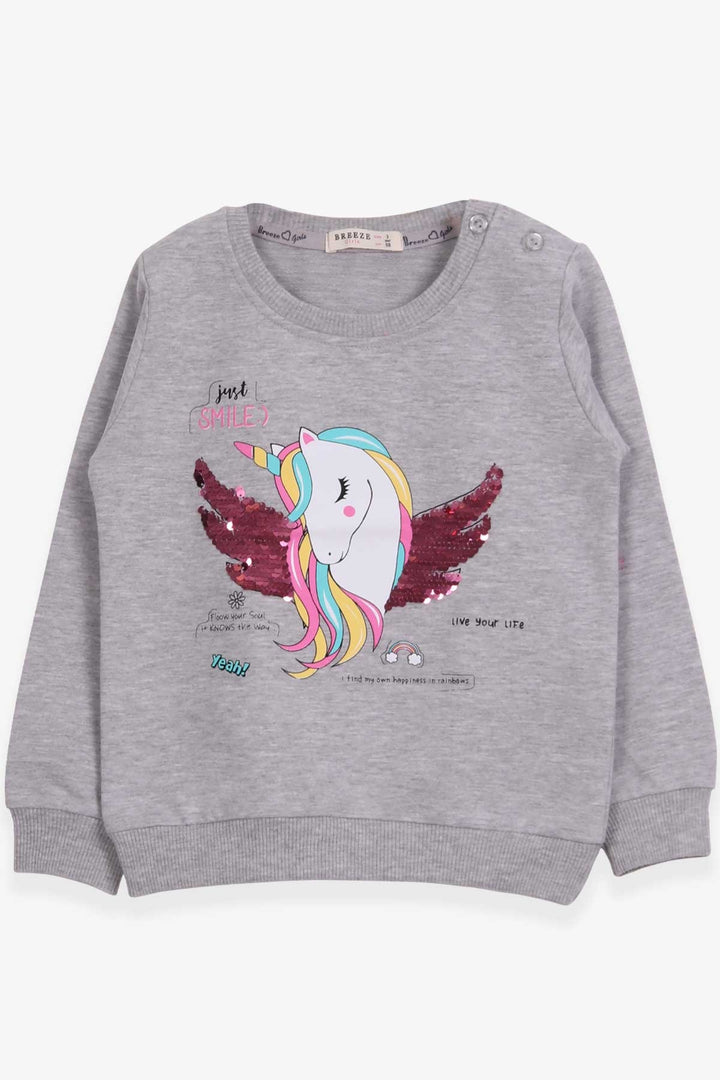 BRE Breeze Girl Child Sweatshirt Unicorn Printed 2-6 Years, Gray Melange - Chatham