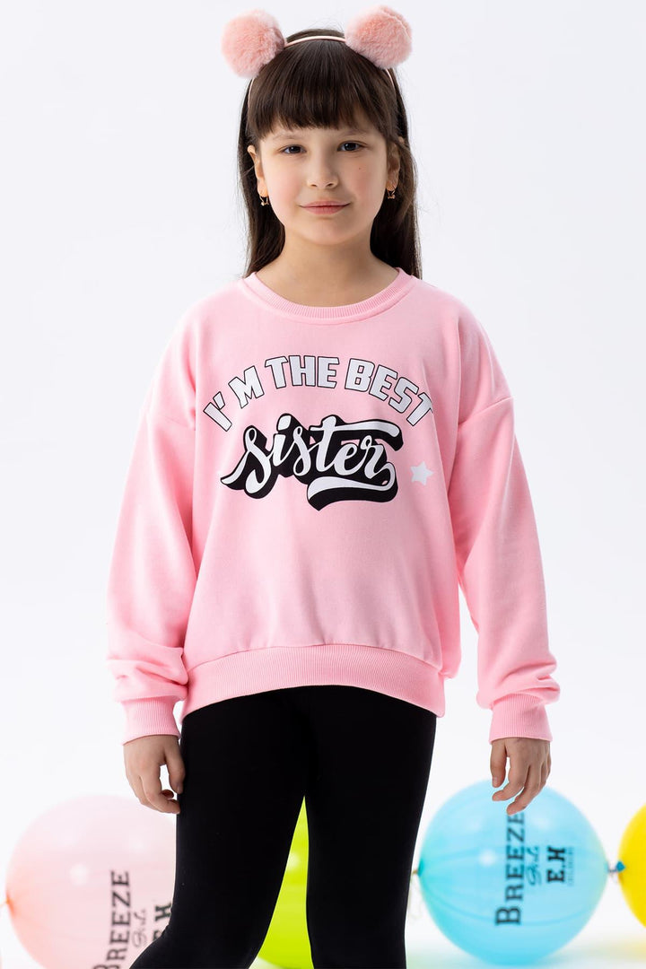 BRE Breeze Girl's Sweatshirt with Printed Text, 94 Years, Neon Pink - Paignton