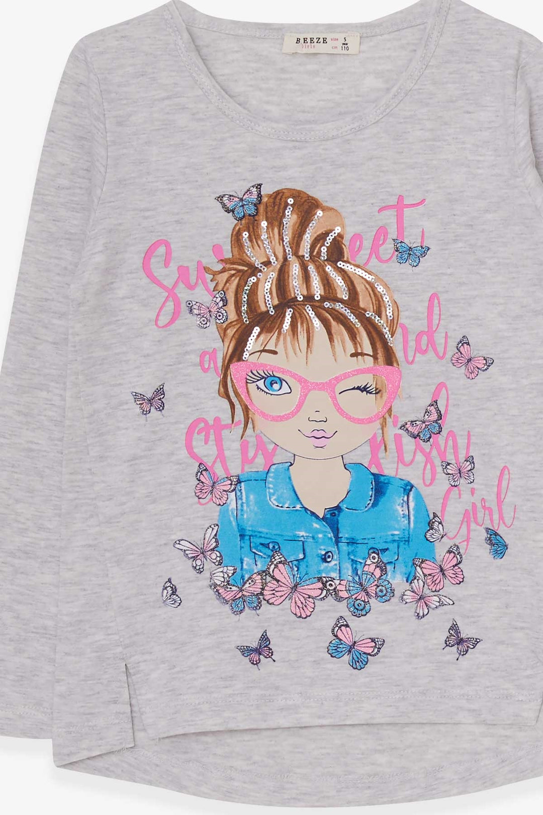 BRE Breeze Girl Child Tracksuit Butterfly Printed Girl 50 Years, Light Grey Melange - Zaventem