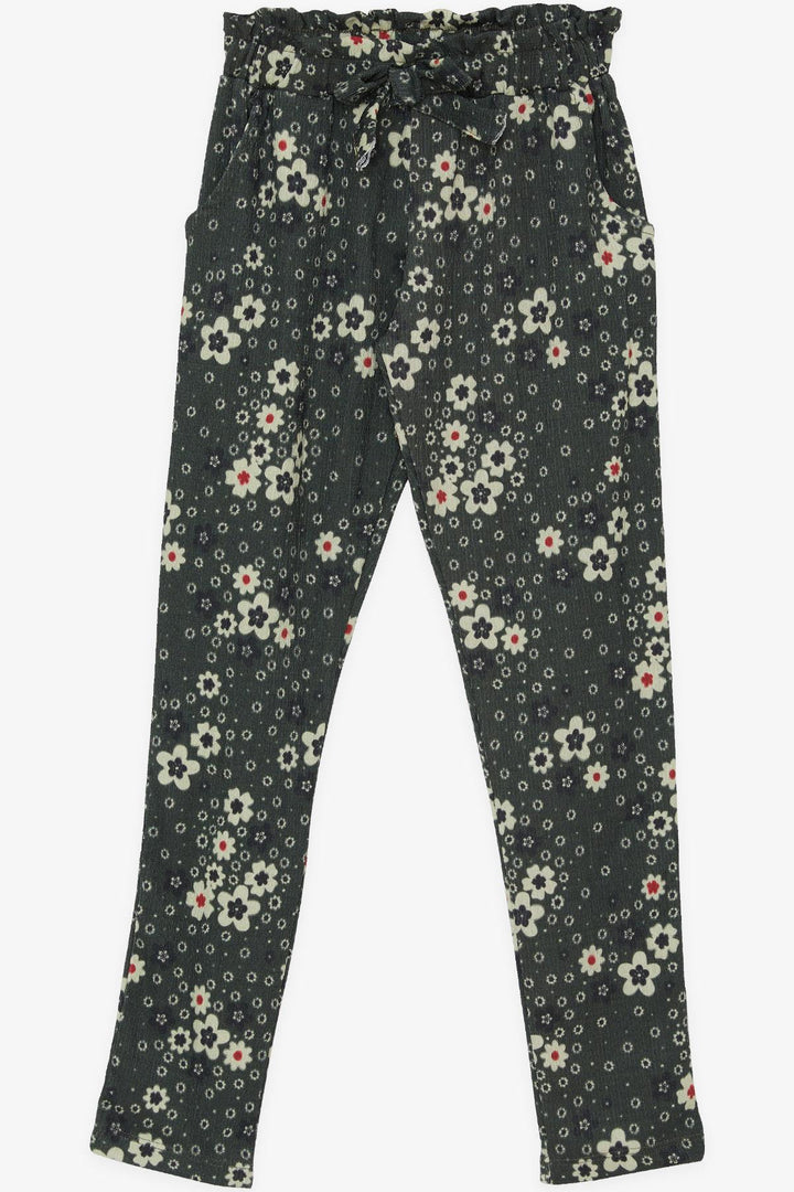 BRE Breeze Girl's Leggings Pants with Bow Floral 62 Years, Khaki Green - Bergamo