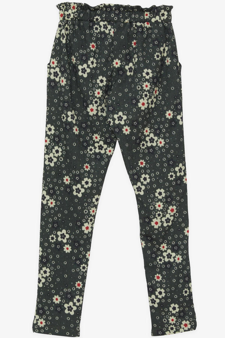 BRE Breeze Girl's Leggings Pants with Bow Floral 62 Years, Khaki Green - Bergamo