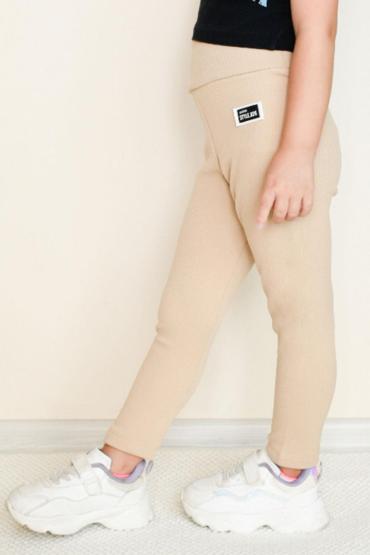 BRE Breeze Girl's Leggings with Writing Emblem, 3-7 Years, Beige - Acámbaro