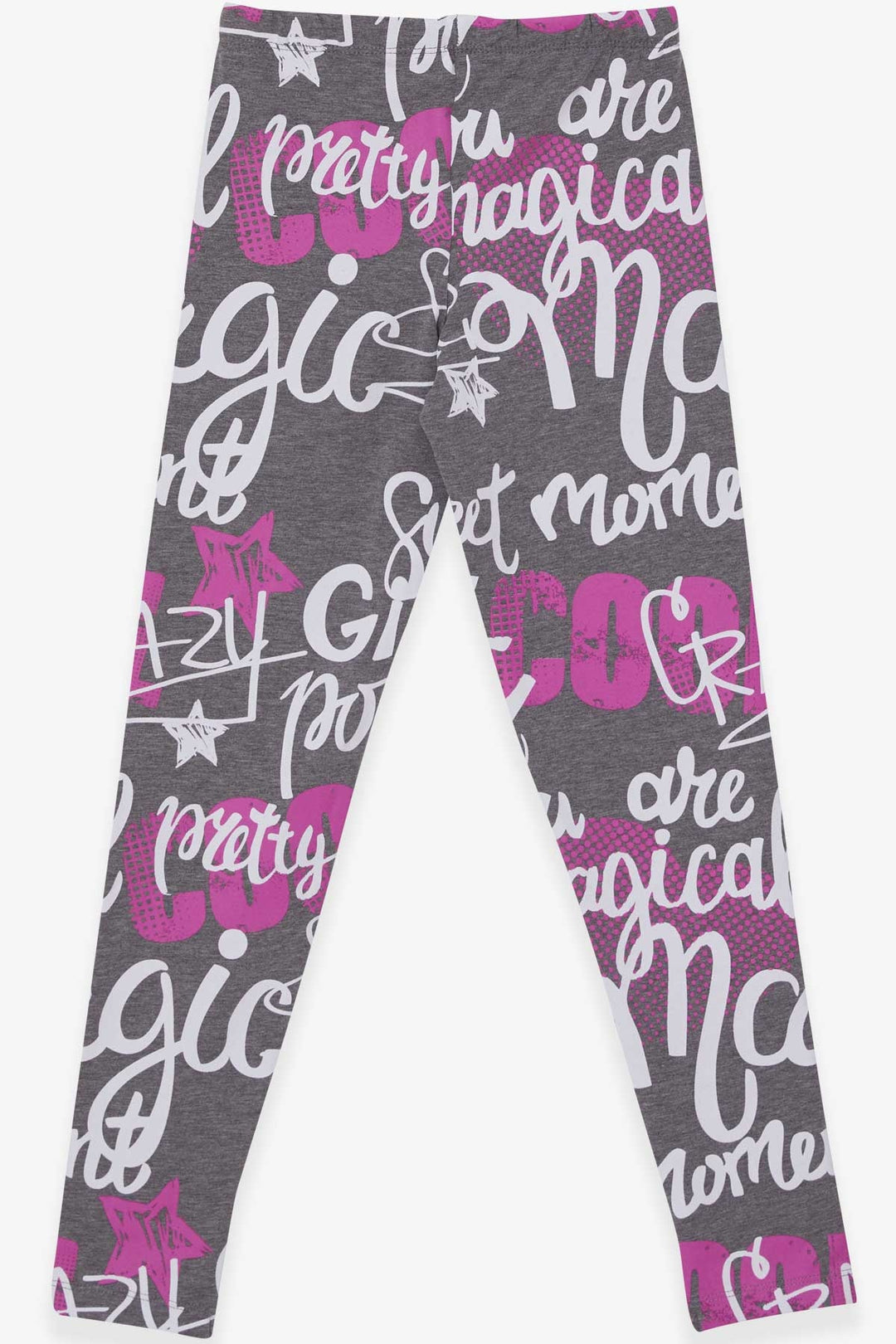 BRE Breeze Girl's Leggings with Printed Writing, 94 Years, Grey Melange - Weston