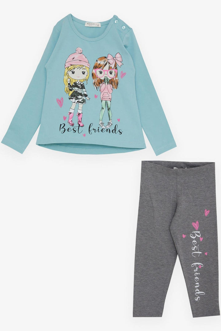 BRE Breeze Girl Child Leggings Set with Friend Theme Cute Girl Printed 2-6 Years, Aqua Green - Alphen aan den Rijn