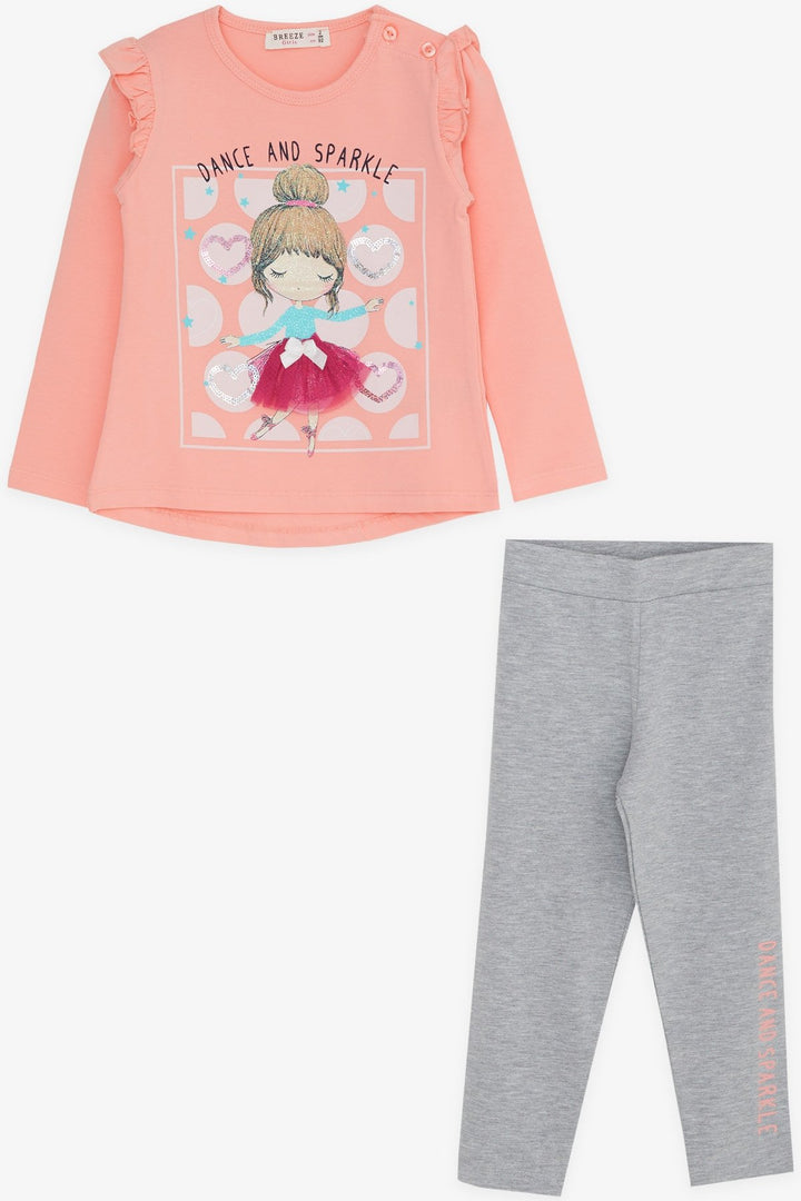 BRE Breeze Girl Baby Leggings Set راقصة الباليه فتاة جليتر مطبوعة 1.5-5 سنوات، سلمون - بحيرة أوسويغو