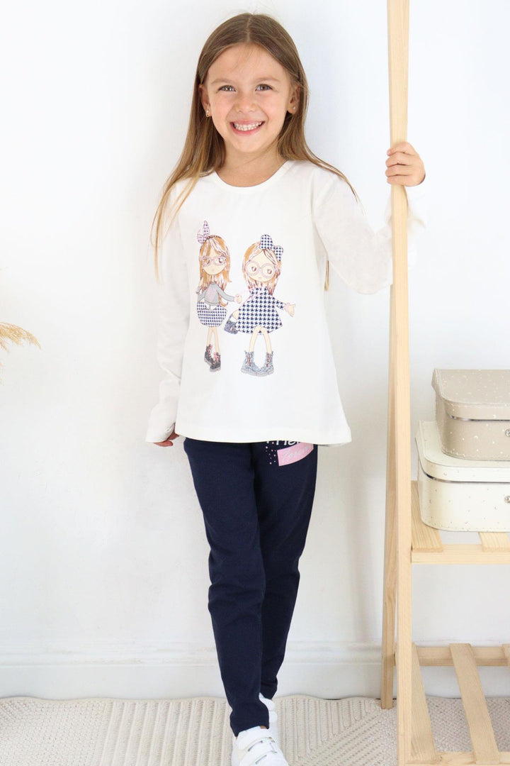 BRE Breeze Girl Baby Leggings Set الصداقة تحت عنوان الفتيات السعيدات مطبوعة 2-6 سنوات، بيج - والثامستو