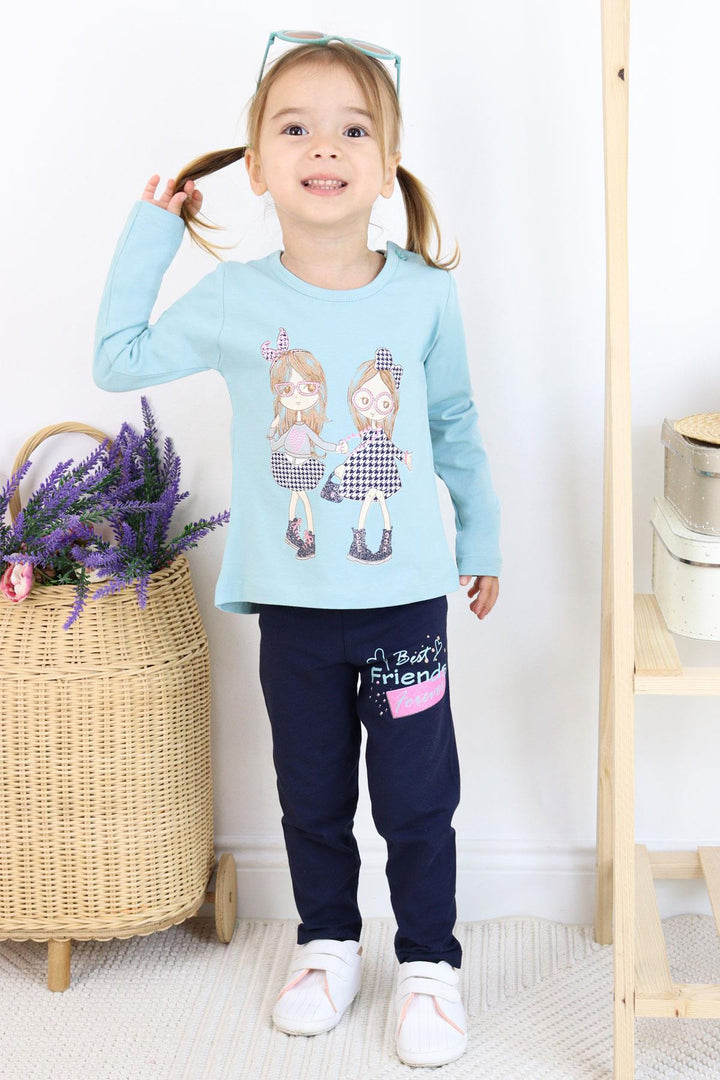 Bre Ext Girl Child Set Sleed The Friendse Theme Happy Girls Printed 2-6 лет, Aqua Green - Vergína