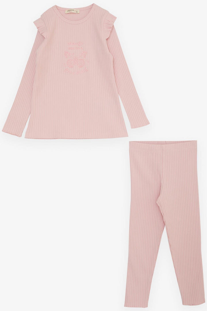 BRE Breeze Girl Child Leggings Set with Butterfly Embroidery and Printed Writing, 2-6 Years, Pink - Southport