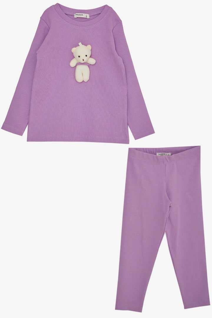 BRE Breeze Girl Child Leggings Set with Toy Bear Accessories, 2-6 Years, Lilac - Snizhne