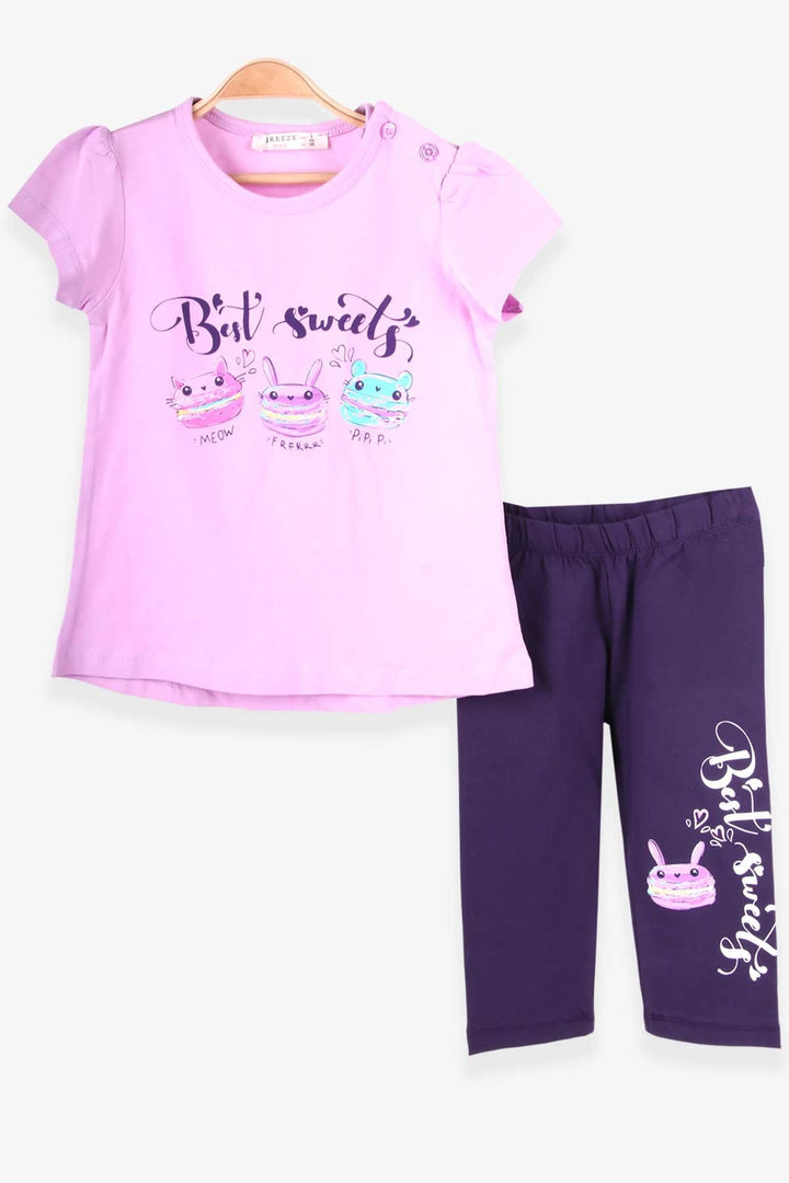 BRE Breeze Girl Child Leggings Set Colorful Macaron Embroidered 1.5-5 Years, Lilac - Maricopa