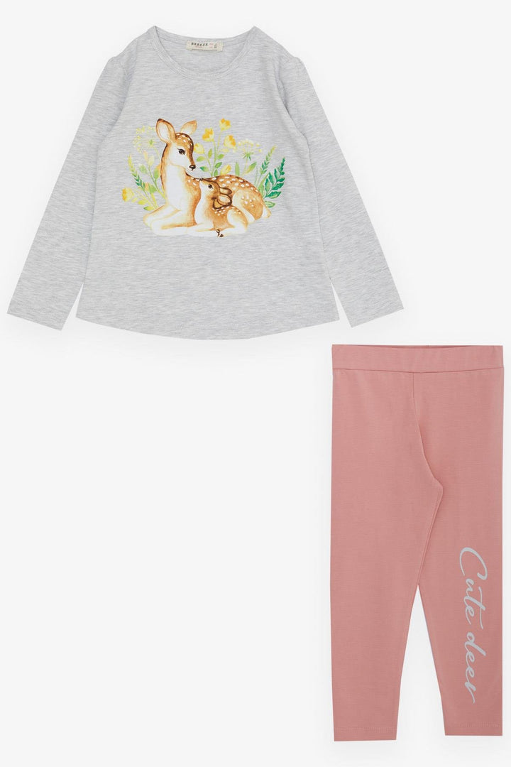 Bre Breeze Girl Child Leggings Set Love Themed Mother & Baby Deer Printed 2-6 лет, светло-серый Melange-Garges-lès-Gonesse