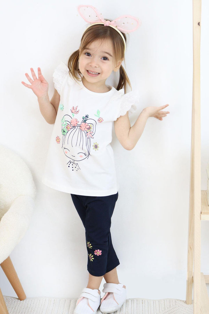 BRE Breeze Girl Child Legging Set Cute Girl Printed Floral 2-6 Years, Ecru - Burton upon Trent