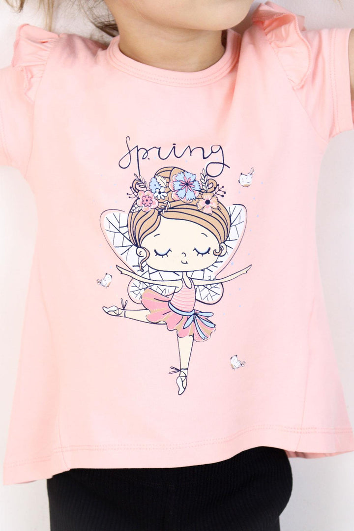 BRE Breeze Girl's T-shirt Spring Themed Ballerina Girl Printed 1.5-5 Years, Salmon - Rancho Cordova