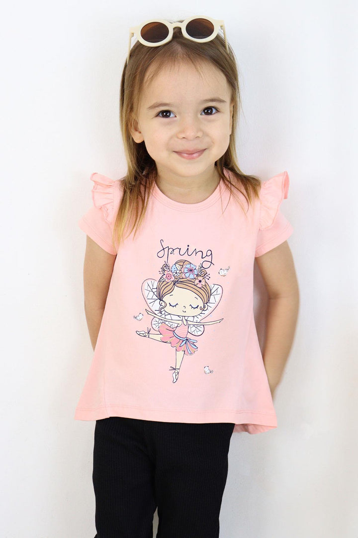 BRE Breeze Girl's T-shirt Spring Themed Ballerina Girl Printed 1.5-5 Years, Salmon - Rancho Cordova