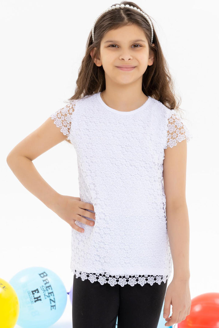 Футболка Breeze Girl's с цветочной вышивкой, 84 года, Ecru - Arras