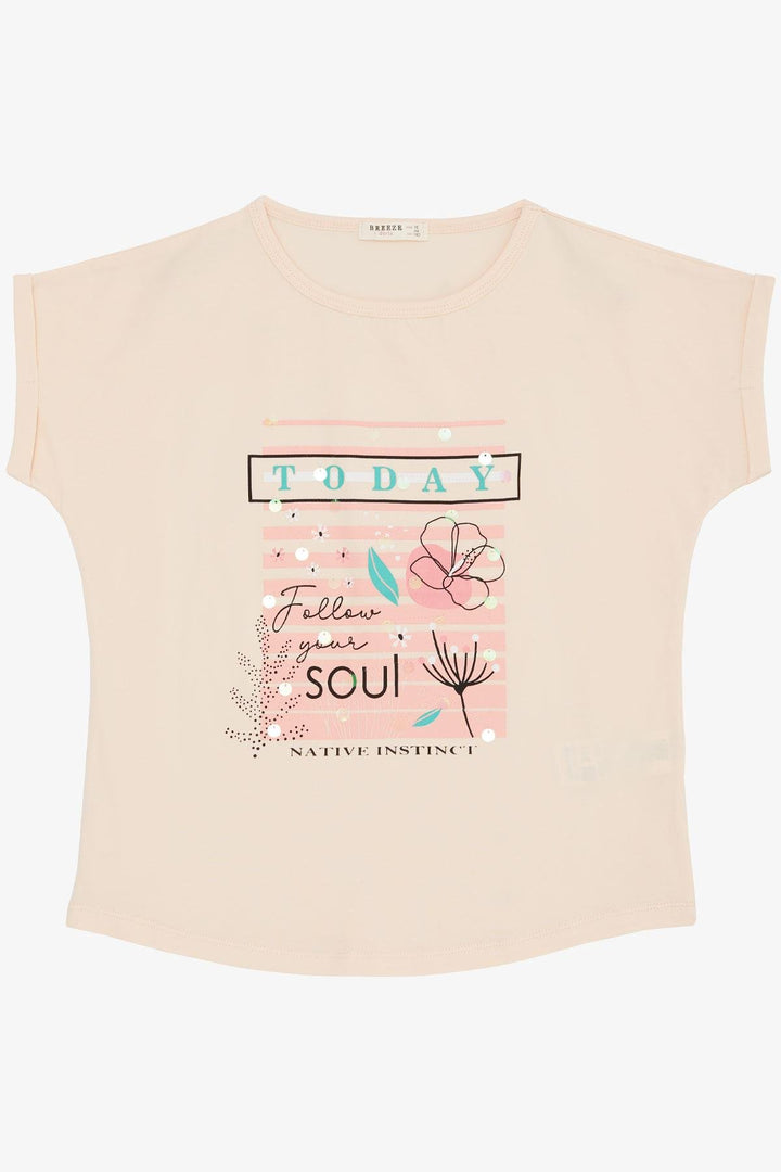 Футболка для футболки Breeze Girl Flower & Text Print Print 94 года, порошок - Северный Ванкувер