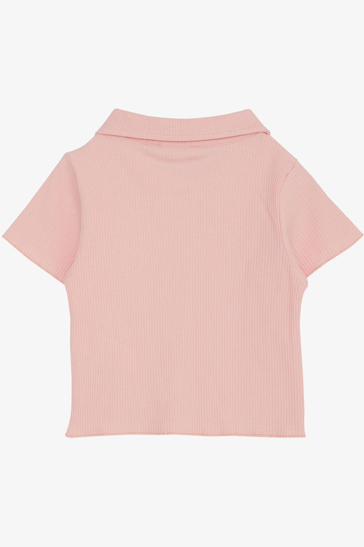 BRE Breeze Girl's Crop T-Shirt with Snap Fastener Ribbed 94 Years, Salmon - Acatzingo