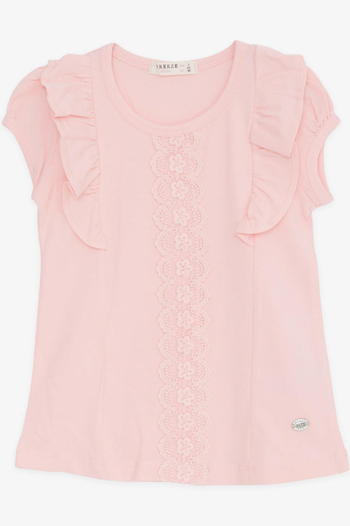 Футболка Breeze Girl's с рюшной вышивкой Gupure, 3-8 лет, Pink-Aubagne