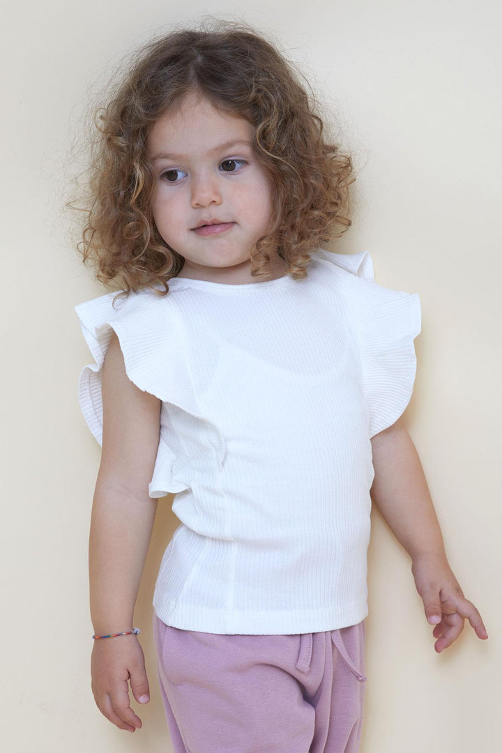 BRE Breeze Girl's T-shirt with Frilly Back Buttoned 2-6 Years, Ecru - Sibiu