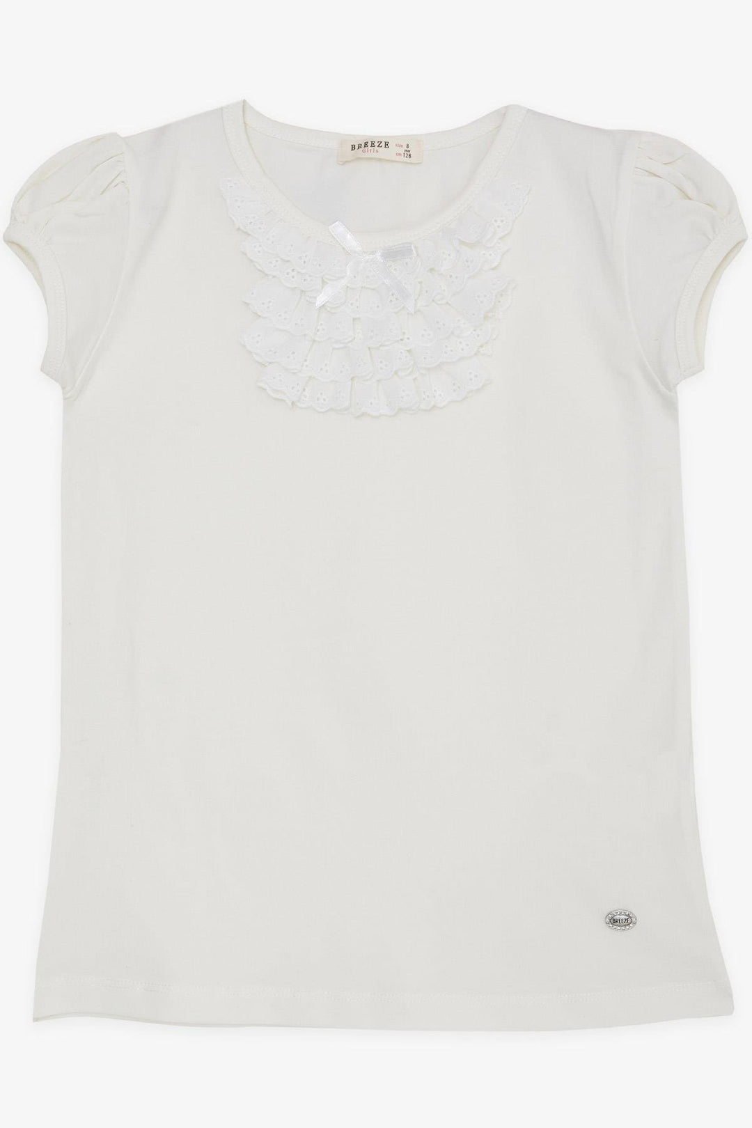 BRE Breeze Girl's T-shirt with Lace 4-8 Years, Beige - Southall