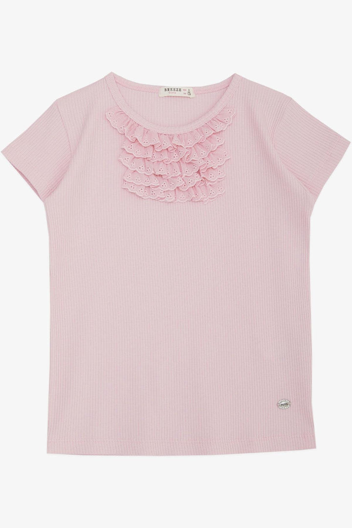 Футболка Breeze Girl's с кружевной отделкой и рюшами, 4-8 лет, Pink-Glendora