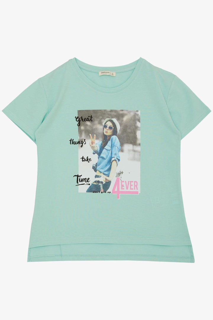 BRE Breeze Girl's T-shirt Cool Girl Printed 84 Years, Aqua Green - Greer