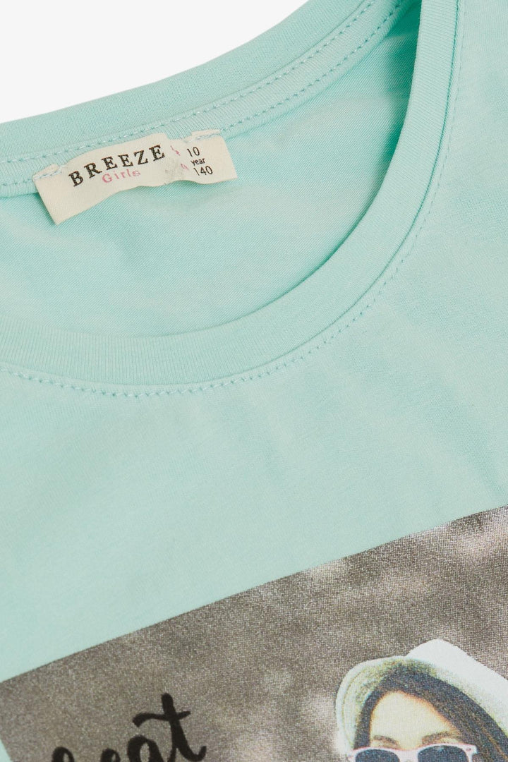 BRE Breeze Girl's T-shirt Cool Girl Printed 84 Years, Aqua Green - Greer