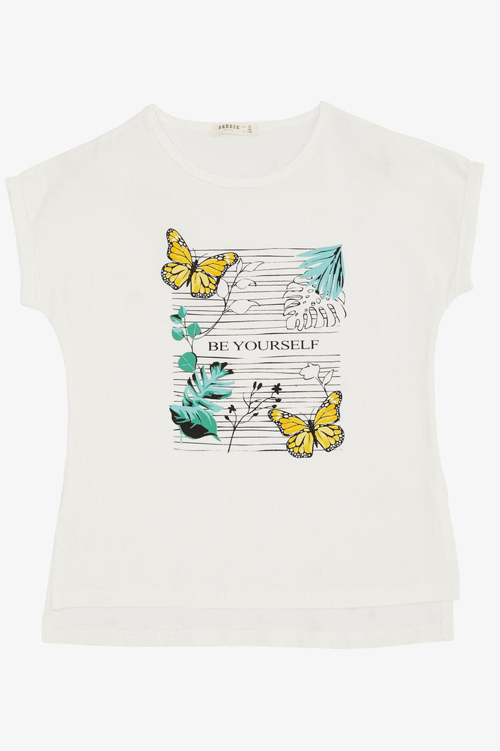 Футболка BRE Girl Butterfly & Flower Printed 106 лет, белый-Thonon-Le-Bains