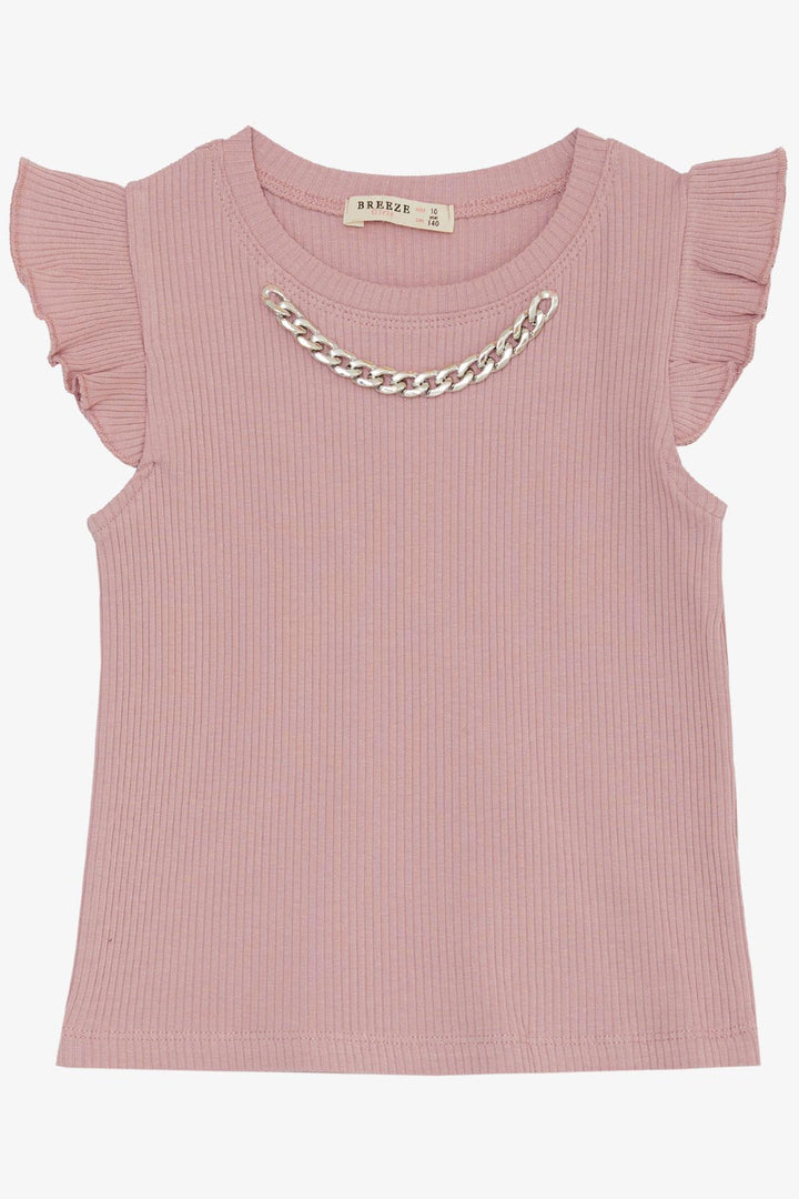 BRE Breeze Girl's T-shirt with Belt Collar Chain Accessory, 94 Years, Rose Pink - Hamburg