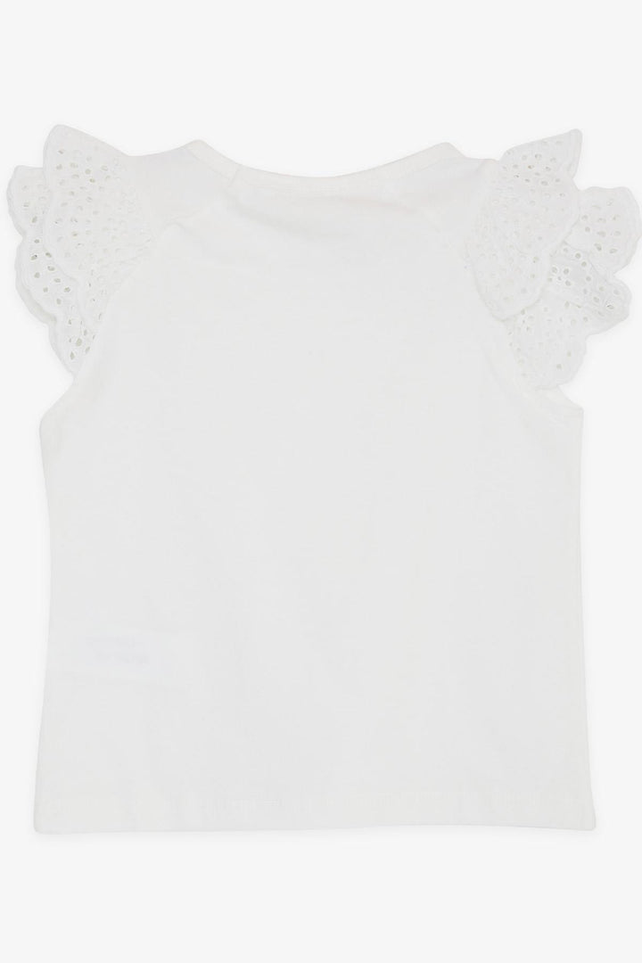 BRE Breeze Girl's T-shirt with Lace Embroidery on Sleeves, 3-8 Years, Ecru - Marseille