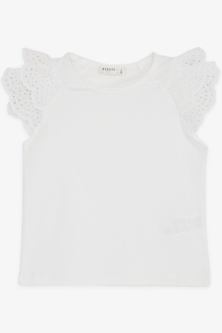 BRE Breeze Girl's T-shirt with Lace Embroidery on Sleeves, 3-8 Years, Ecru - Marseille