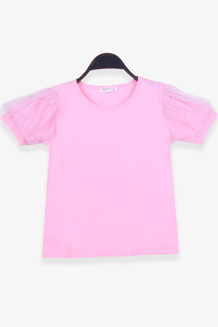 BRE Breeze Girl's T-shirt with Tulle Sleeves 82 Years, Powder - Feltham