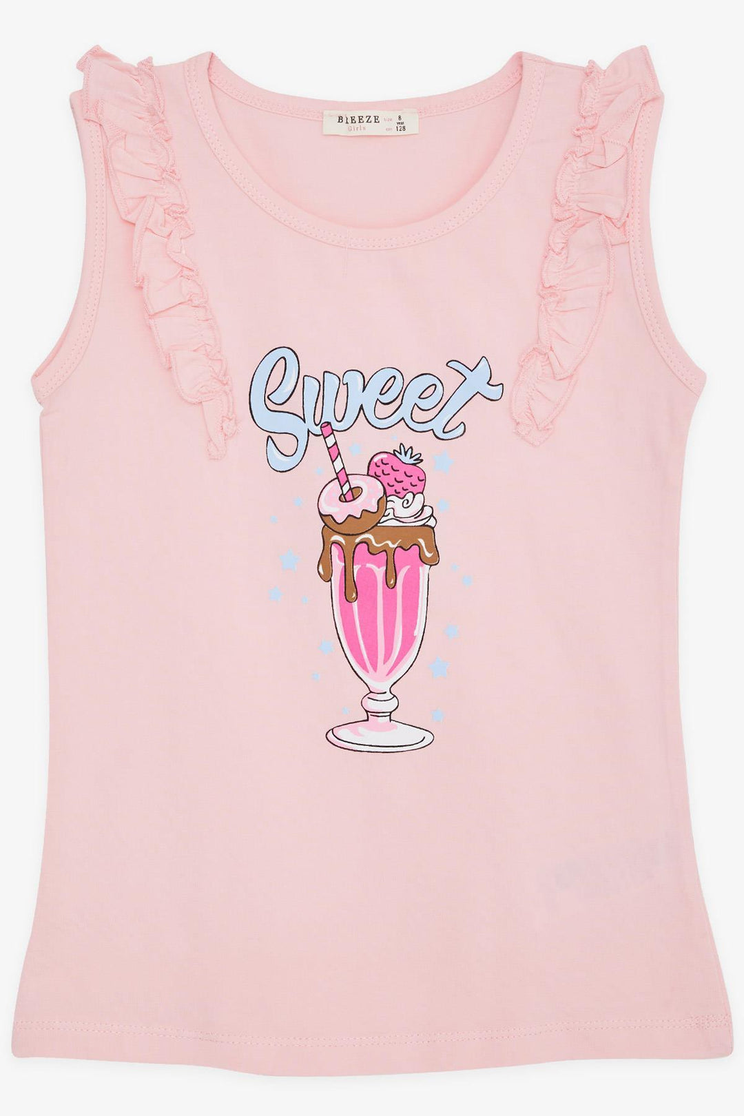 BRE Breeze Girl's T-Shirt with Ruffled Shoulders Ice Cream Printed 4-8 Years, Pink - Lacey