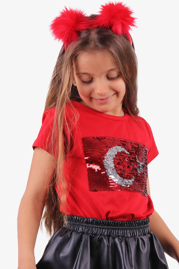 BRE Breeze Girls' T-Shirt with Turkish Flag, 44 Years, Red - Morley