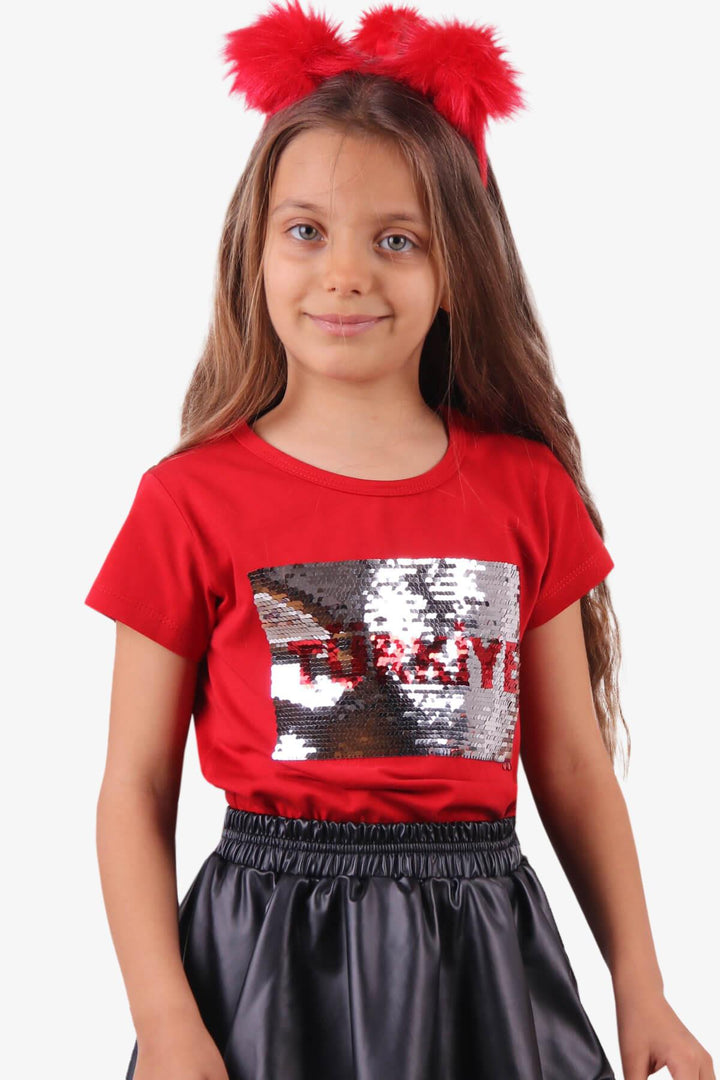 BRE Breeze Girls' T-Shirt with Turkish Flag, 44 Years, Red - Morley