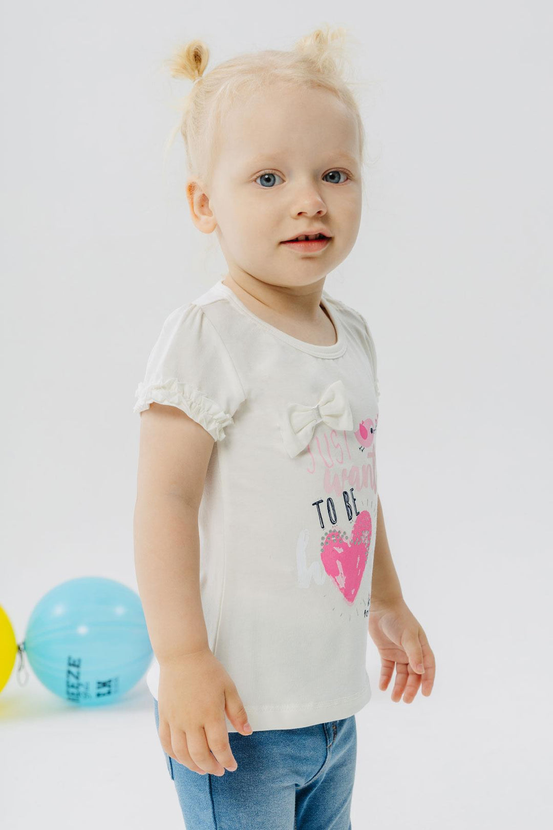 BRE Breeze Girl's T-Shirt Cute Bird Printed Heart 1-4 Years, Ecru - Palaió Fáliro