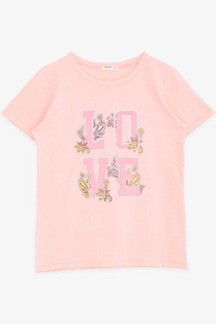 BRE Breeze Girl's T-shirt with Glittery Text Flower Print 106 Years, Salmon - Wilmington