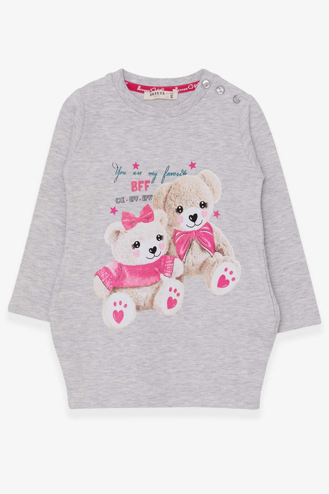 BRE Breeze Girl's Tunic with Bear Print Glittery, 1.5-5 Years, Light Grey Melange - Juan Rodríguez Clara